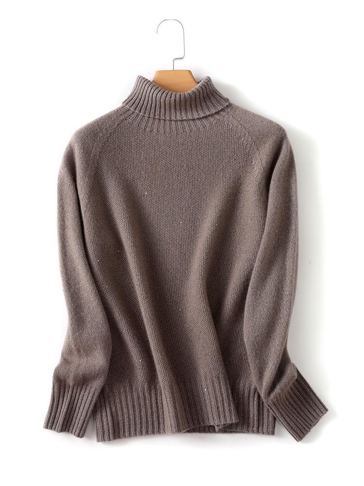 High-End 100% Wool Turtleneck Sweater with Sequins - Autumn/Winter Collection