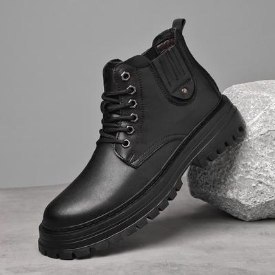Lace-Up Comfy Motorcycle Boots Mens Warm Winter Outdoor Shoes 2024 New Genuine Leather Male Ankle Boots Thick Bottom Men's Shoes