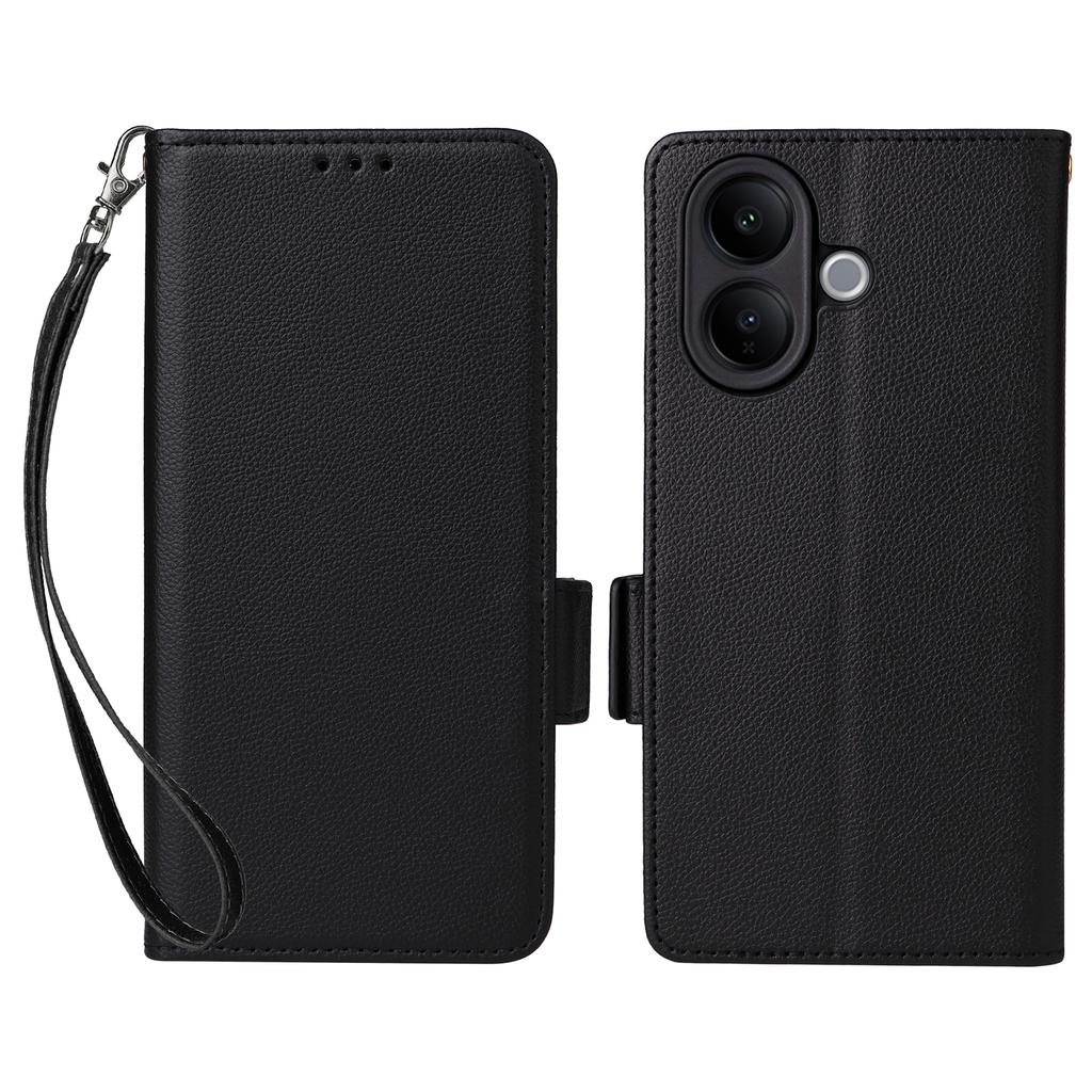 For Vivo V60 Lite 4G/5G Case Litchi Texture Wallet Leather Phone Cover with Wrist Strap