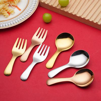 Stainless Steel Baby Spoon Fork Short Handle Mirror Polished Food Grade Mini Ice Cream Dessert Tea Soup Scoop Scooper Kitchen Cutlery Utensils