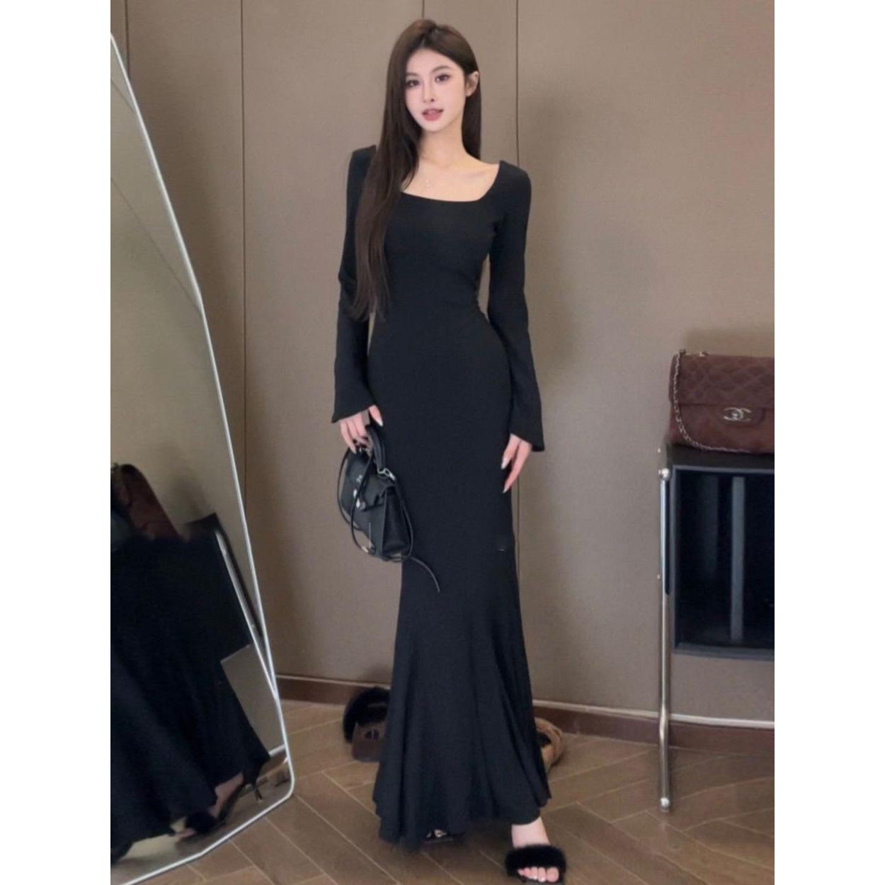 Atmosphere Korean Style Early Autumn Women s 2026 Black Mermaid Lotus Dress Extra Large чёрный