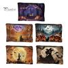 Witch Pumpkin Pattern Bag Storage Bag, with Smooth Zipper, Thickened Polyester Large Capacity Zipper Cosmetic Halloween Printed Pouch