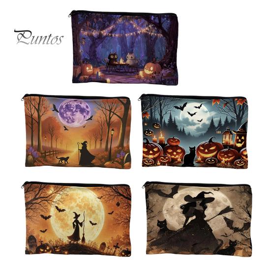 Witch Pumpkin Pattern Bag Storage Bag, with Smooth Zipper, Thickened Polyester Large Capacity Zipper Cosmetic Halloween Printed Pouch
