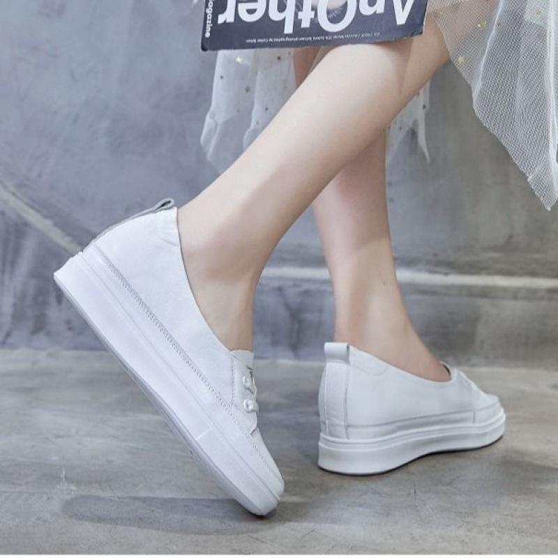 

Белые туфли для женщин, универсальные летние туфли, на толстой подошве, с неглубоким горлом на весну и осень, фасовидные туфли для студенток 35