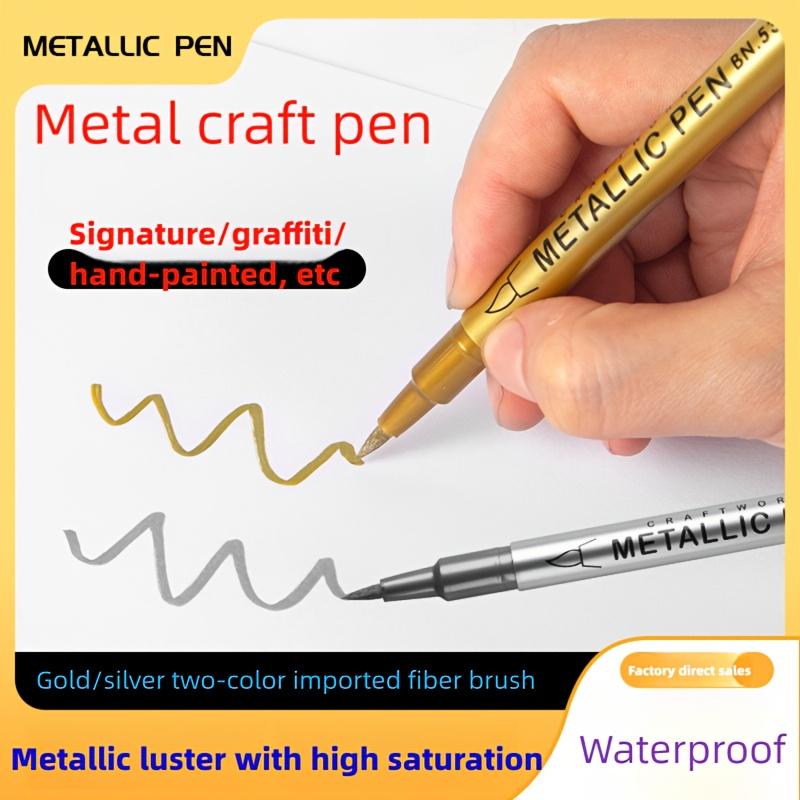 8pcs High-Shine Metallic Pen, Golden And Silvery Colored Marking Pens, Waterproof, Fast-Drying, Soft-Tip Marker Pens , Fine-Tip