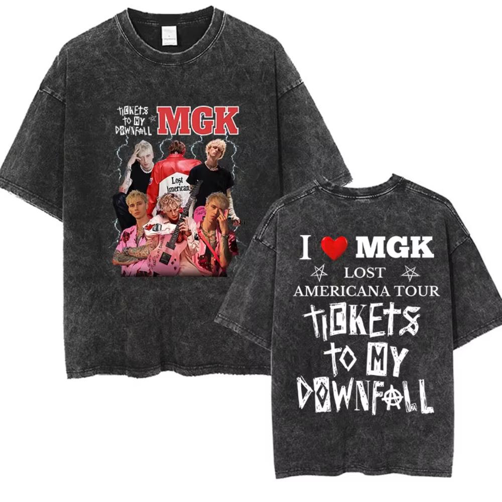 Vintage Washed Machine Gun Kelly T Shirt MGK Lost Americana Tour Fans Tshirts Men Women Punk Gothic Hip Hop Oversized Tees