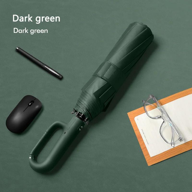 Guarda-chuva UV totalmente automático, Windproof, Reflective Stripe, Reverse Fold, Carabiner Handle, Viagem, Homens e Mulheres