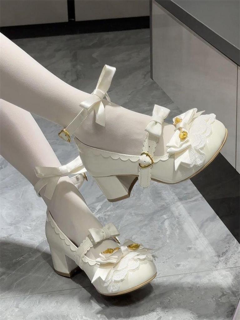 Enchanting Lolita Mary Jane Shoes - Round Toe with Bow for Women