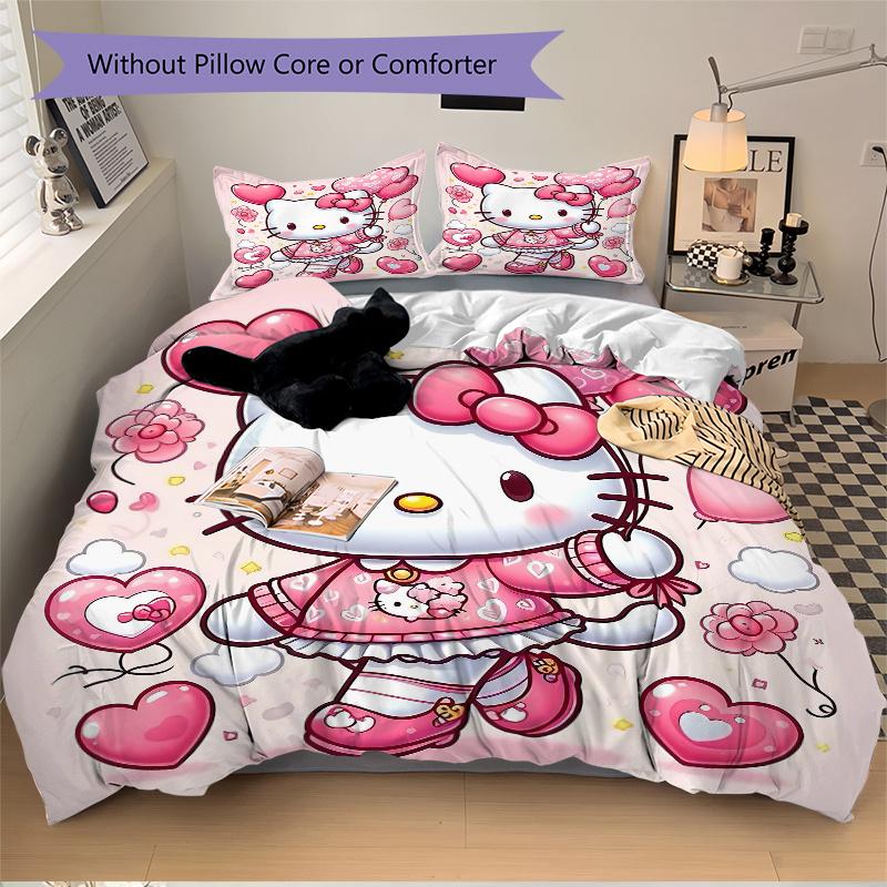 3pcs Hello Kitty's Heartfelt Adventure Bedding Set, Including 1 Quilt Cover and 2 Pillow Shams, Without Filling, Soft and Comfortable Home B