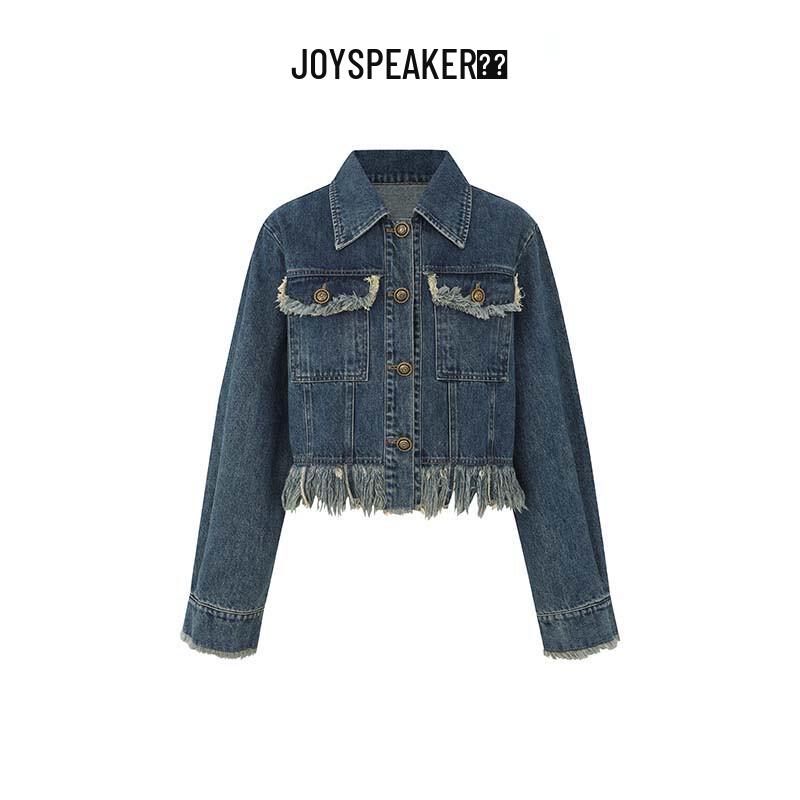 

JOY SPEAKER Women s Casual Fringed Denim Jacket L