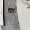 Retro Style Wool Socks with Plush Ribbon Bow - Mid-Calf, Color Block, Feather Yarn - Cozy Autumn Winter Warmth for Home & Casual Wear