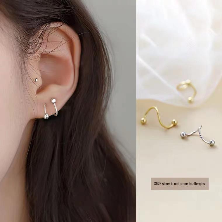 S925 Sterling Silver Wave Curve Earrings - Niche Korean Design, Women s S-Shaped INS Style 925 Sterling Silver золотой