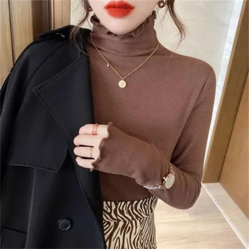 New Autumn and Winter Half-high Neck German Velvet Warm Slim Base Shirt for Women Solid Color Versatile Long-sleeved T-shirt Top