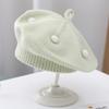 French Style Beret Hat Plush Ball Decor Baby Beret Hat with Anti-Slip Design Elastic Fit Warm Knitting Hat Autumn Winter Headwear