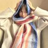 Rainbow Tassel Grid Scarf Thickening Winter Cashmere Scarf Warm Shawl for Autumn Winter
