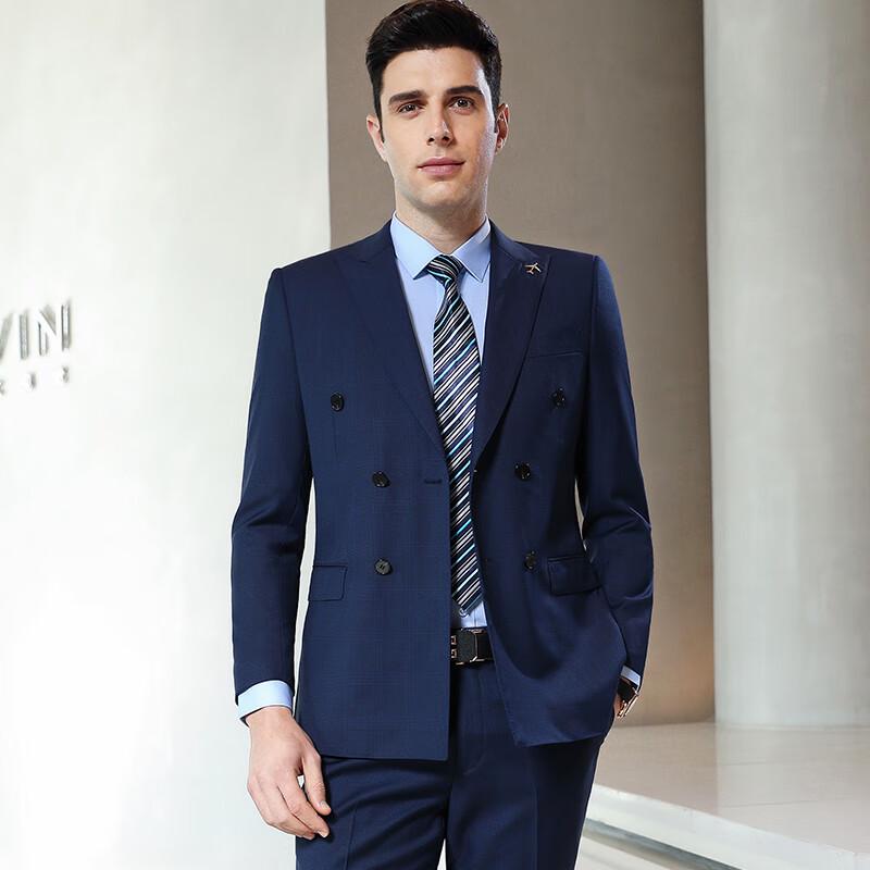 Tluoman Unisex Sapphire Blue Wool Double-Breasted Suit Set