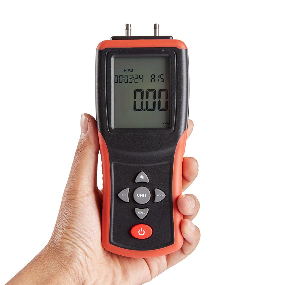 Digital Manometer 2.4 Inch LCD High Precision Hand Held Dual Port Manometer +  2Psi Differential Air Pressure Gauge