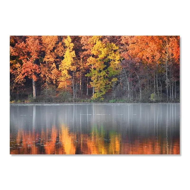 Autumn Yellow Fallen Leaves Scenery Canvas Painting Fall Pumpkin Halloween Wall Art Print Poster Modern Living Room Home Decor
