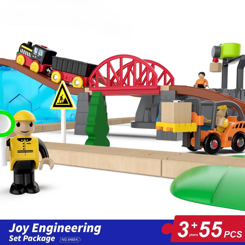 Wooden Railway Track Set Electric Train Magnetic Model Car Diy Track Assemble Interactive Educational Bricks Toy Birthday Gift