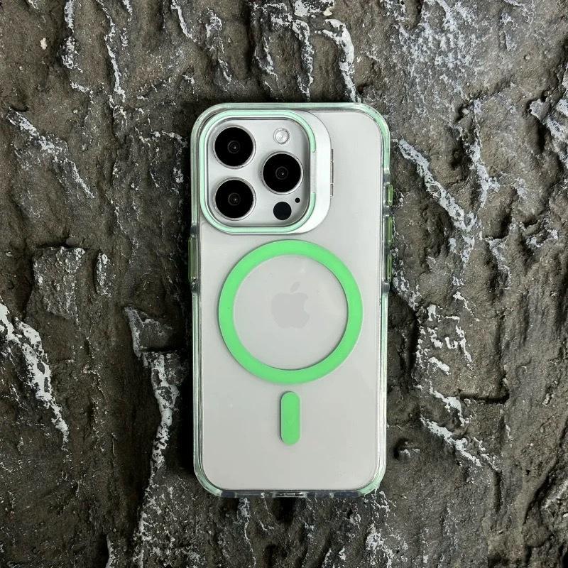 Applicable To Apple 17 ProMax Lens Cover Bracket Mobile Phone Case IPhone 16 Transparent Magnetic Suction Anti Fall Protection Case