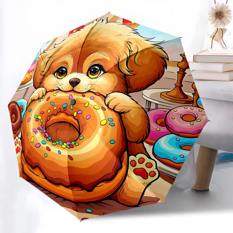 1pc Donut Dog Auto-Fold Umbrella with One-Touch Open/Close - 8 Reinforced Ribs for Windproof Stability, yy251118247
