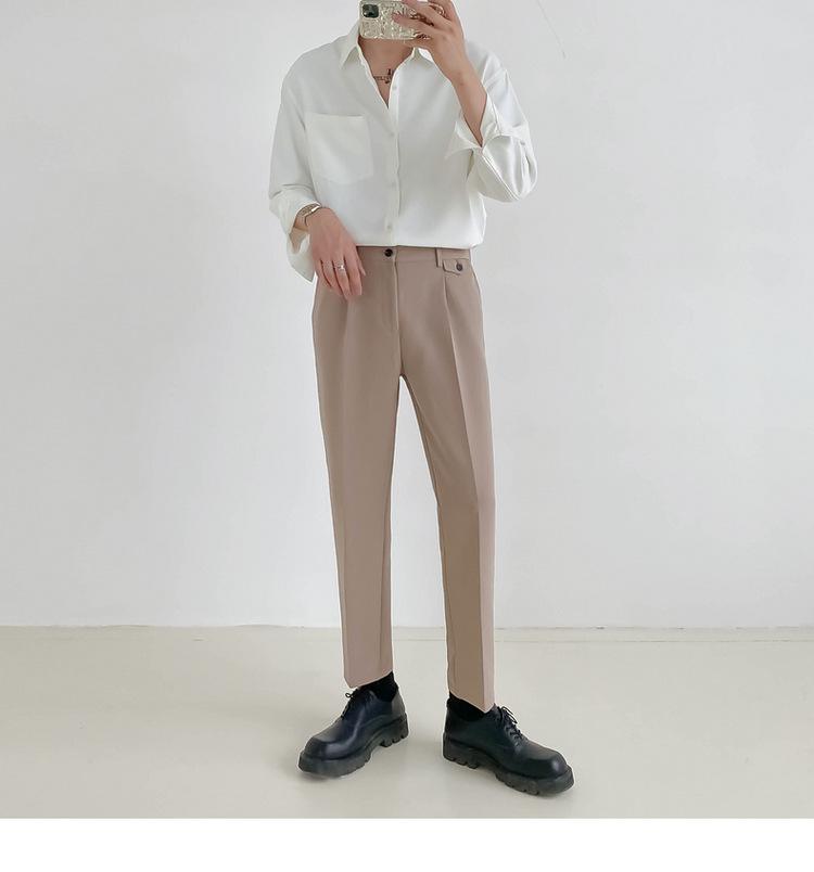 Men's Long-Sleeve Korean Style Iron-Free Solid Color Shirts for Spring and Autumn
