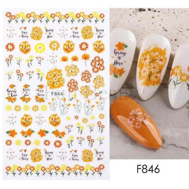

3D наклейки для ногтей цветы розовые фиолетовые цветы листья наклейки дизайн ногтей клей слайдеры подвески маникюр украшения TRCA769