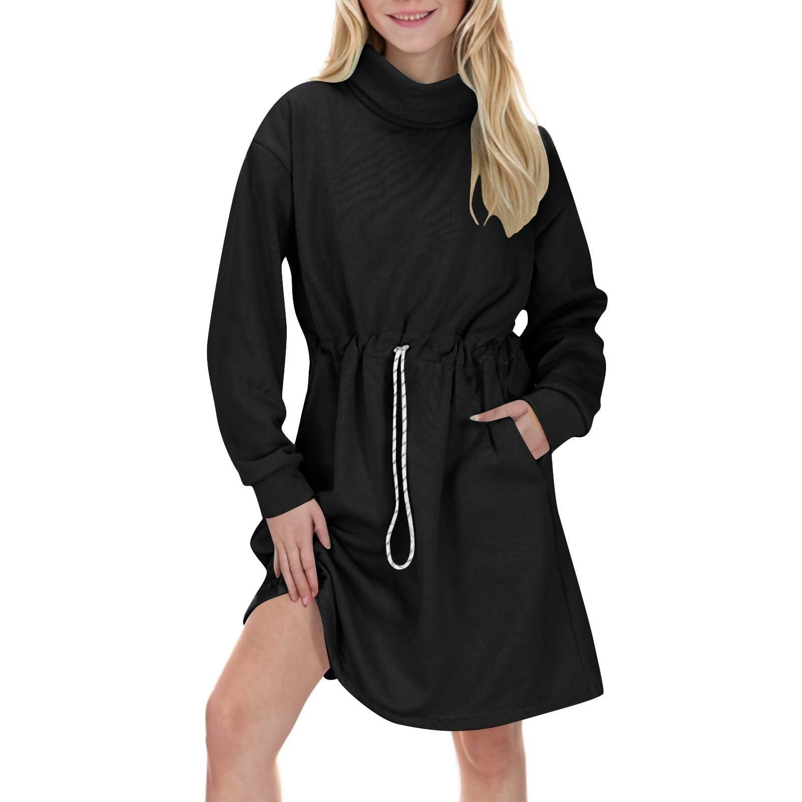 

Женское платье с высоким воротом и длинными рукавами, однотонное, свободное платье с завязками на талии L чёрный