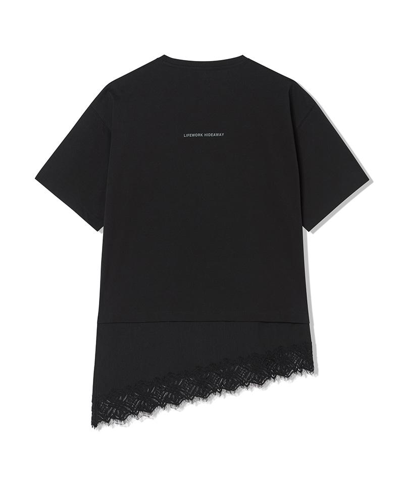 LIFEWORK Women'S) Lace Layered Asymmetrical Short Sleeve T-Shirt