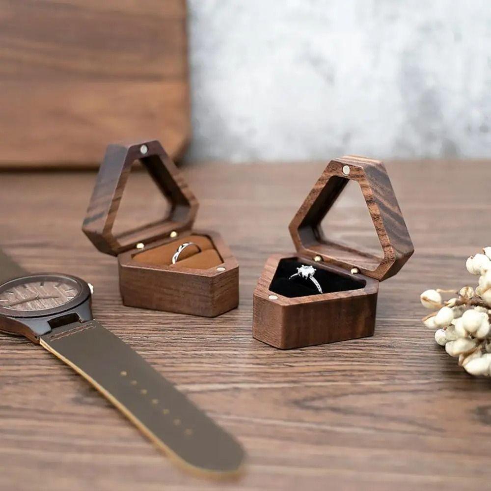 Single Slot Wedding Ring Box Wooden Gift Box Luxury Triangle Shape Box  Jewelry Storage