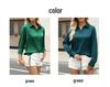 Elegant Women's Solid Color Satin Long Sleeve Shirt with Retro Buttons
