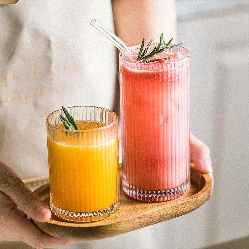 250ml/360ml Korean Style Cocktail Glass Restaurant Iced Latte Coffee Cup Art Design Juice Tea Cold Drink Cups Striped Glass Cup