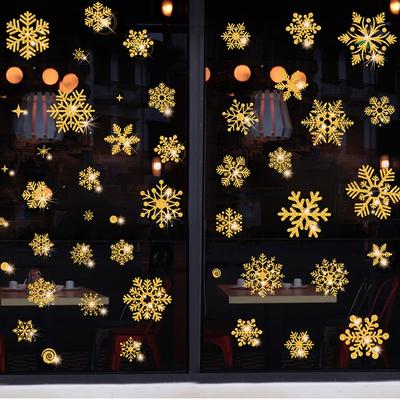 Pegatinas navideñas de copos de nieve de oro blanco para decoración de ventanas de cristal, pegatinas navideñas para pared para habitación de niños, calcomanías para el hogar, decoración de Año Nuevo