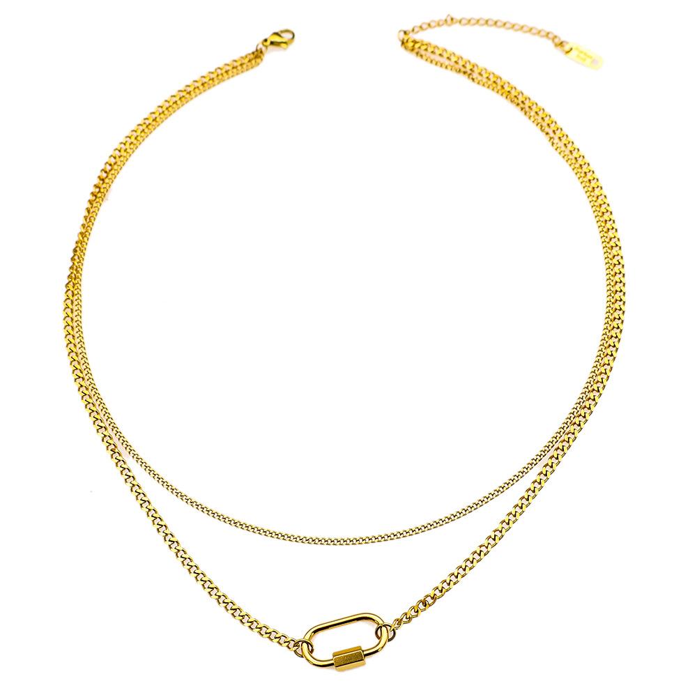 Accessories Light Luxury 18K Titanium Steel Clavicle Chain Female Geometric Oval Buckle Double Layer Stacked Necklace