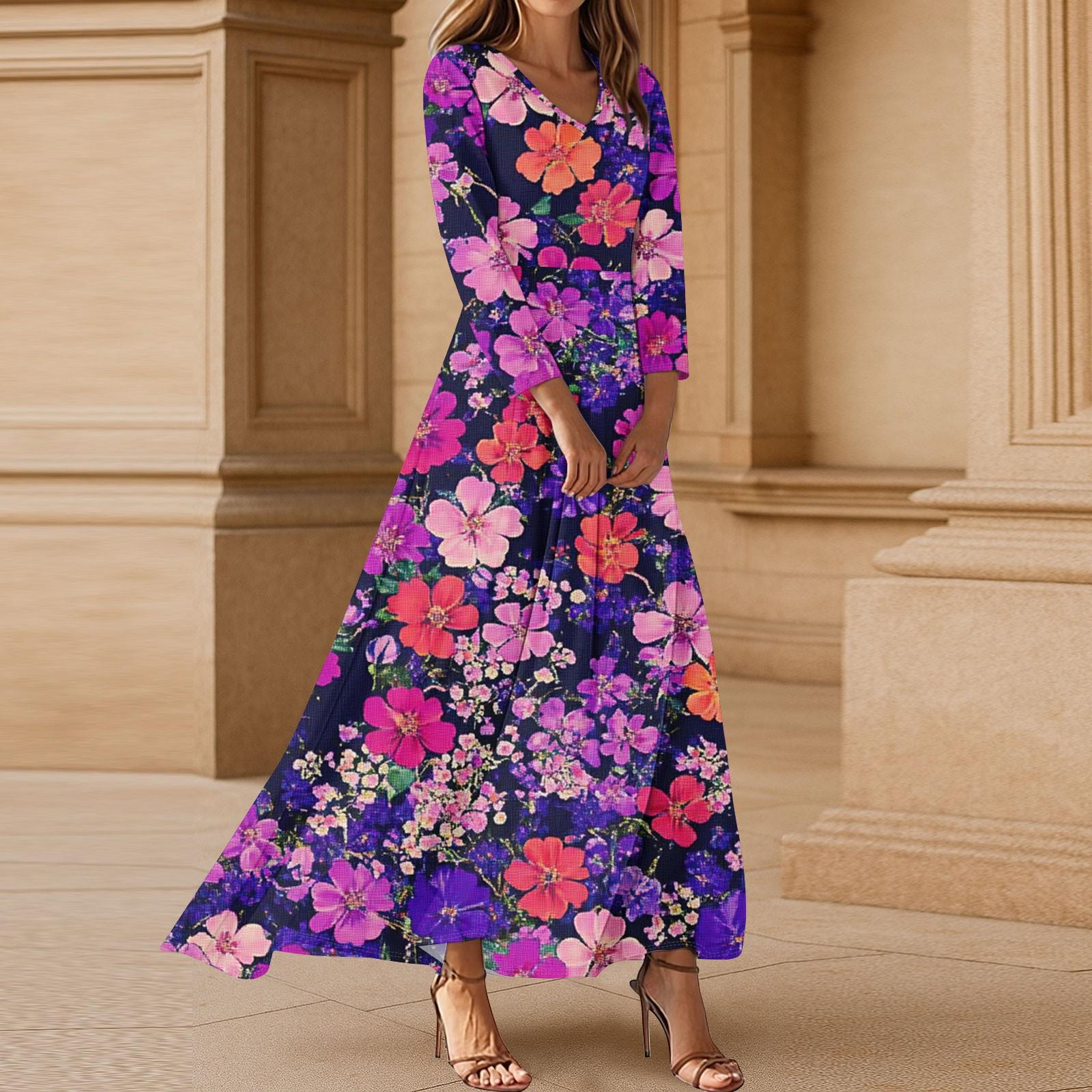 

Женское модное платье с рукавами три четверти, свободного кроя, с удобным цветочным принтом XXL фиолетовый