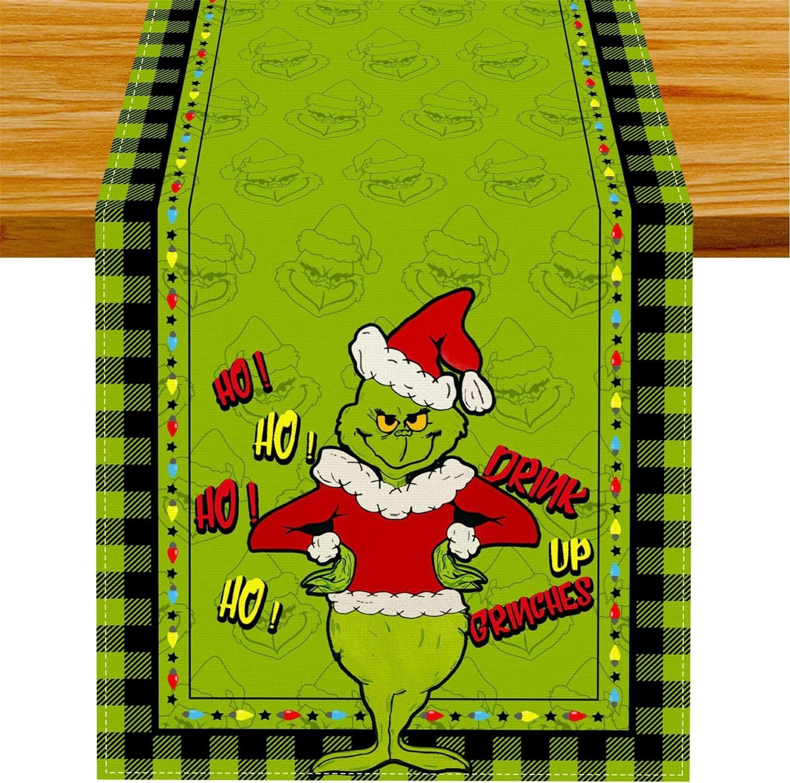 

Christmas Tablecloth Cute Pattern Letter Print Holiday Decoration Placemat One Size зелёный
