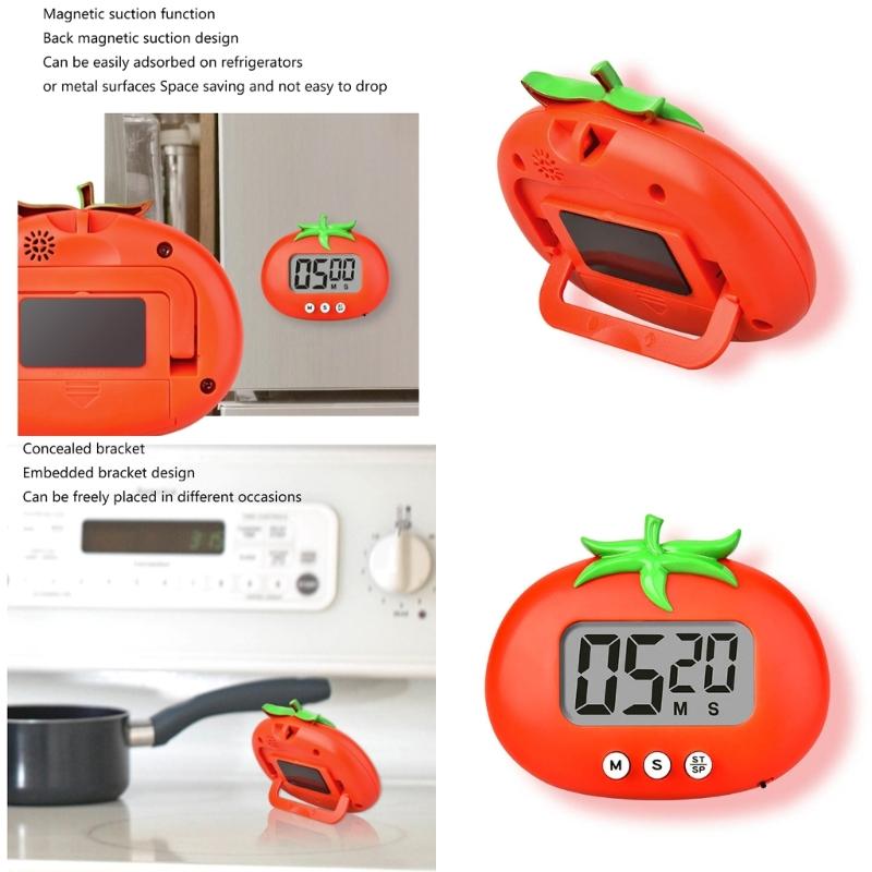 Digital Kitchen Timer with Magnetic Attachment Large Display Timer Tomato Shaped Timer for Cooking Exercise and Study