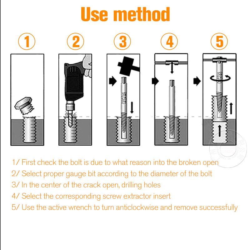 6-teiliges Set mit gebrochenen und beschädigten Schraubendreher-Extraktoren, Bohrer, doppelseitige Schraubenbohrer, Entfernungswerkzeuge