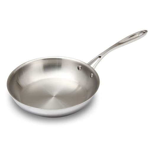 RUSTELA Commercial Stainless Steel Frying Pan, 24cm, Triple-Layer Construction, Induction Compatible, Dishwasher Safe, Uncoated, Induction/Direct Heat
