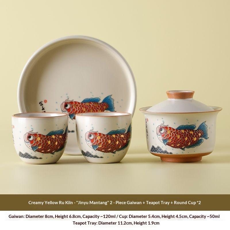 Yellow Ru Kiln Gongfu Tea Set, Household Ceramic Covered Bowl, Tea Cup, Tea Ceremony Set