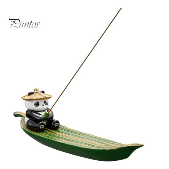 Desktop Incense Holder Fishing Panda Stick Holder, Leaf Boat Burner, Desk Burner Ash Tray for Yoga Meditation Spa Room Decoration Decorative Panda