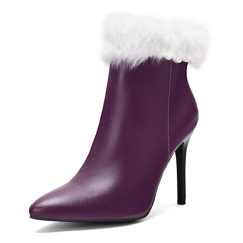 

Women s high-heeled short boots sexy European and American style fine-heeled pointed plush decorative short boots 48 фиолетовый