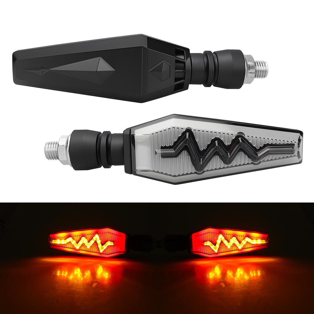 1 Pair Heartbeat Design Motorcycle Turn Signal Front Rear Blinker Dual Color for Driving Turning Universal Motorcycle Indicator