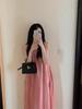 Pink Women's Halter Neck Suspender Long Skirt - Summer Beach Vacation Dress