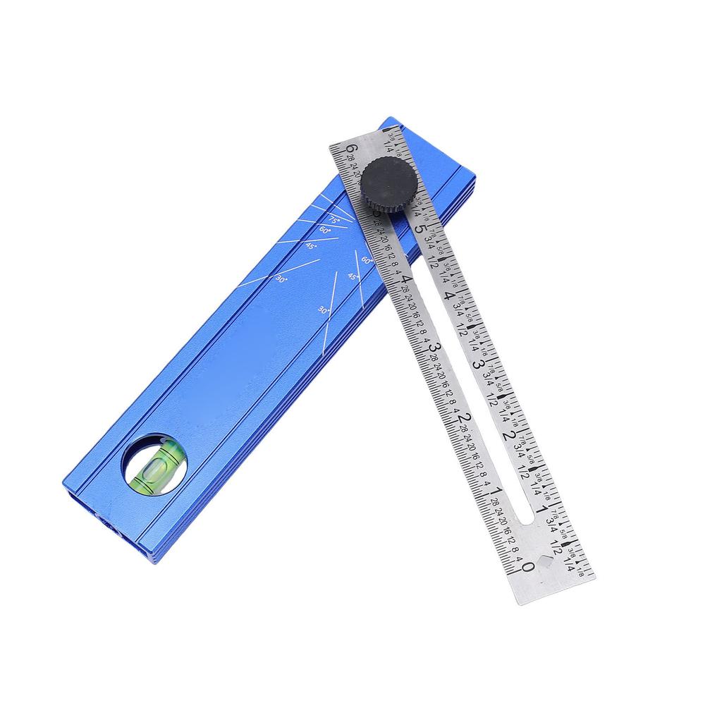 Folding Measuring Ruler Multi Angle Adjustable Woodworking Marking Ruler with Bubble Level and Knob Aluminum Alloy Blue