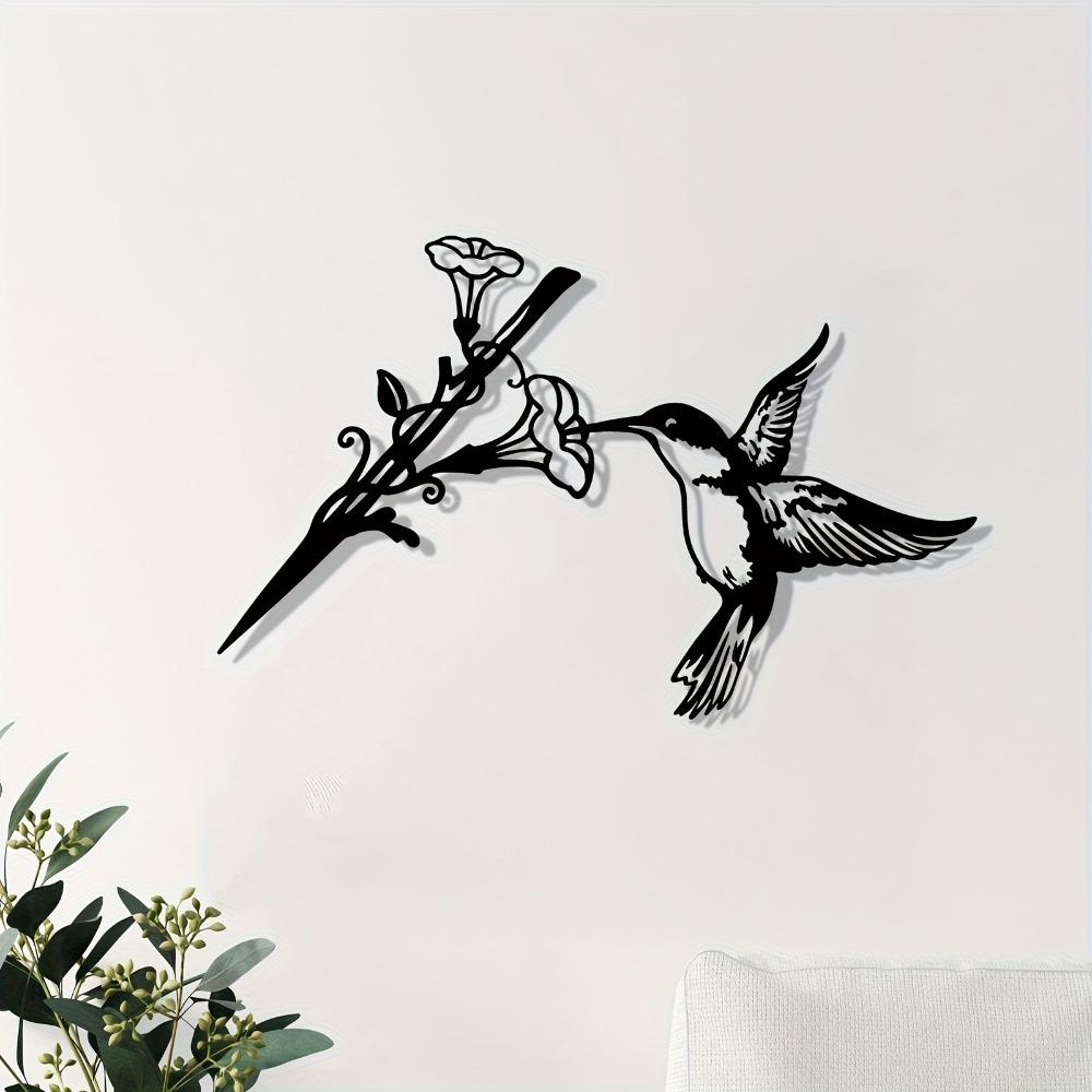 Metal Wall Art Hummingbird Flower, Rust-Resistant Mural for Nature Decor, New Year Easter Gift for Home, 1pc