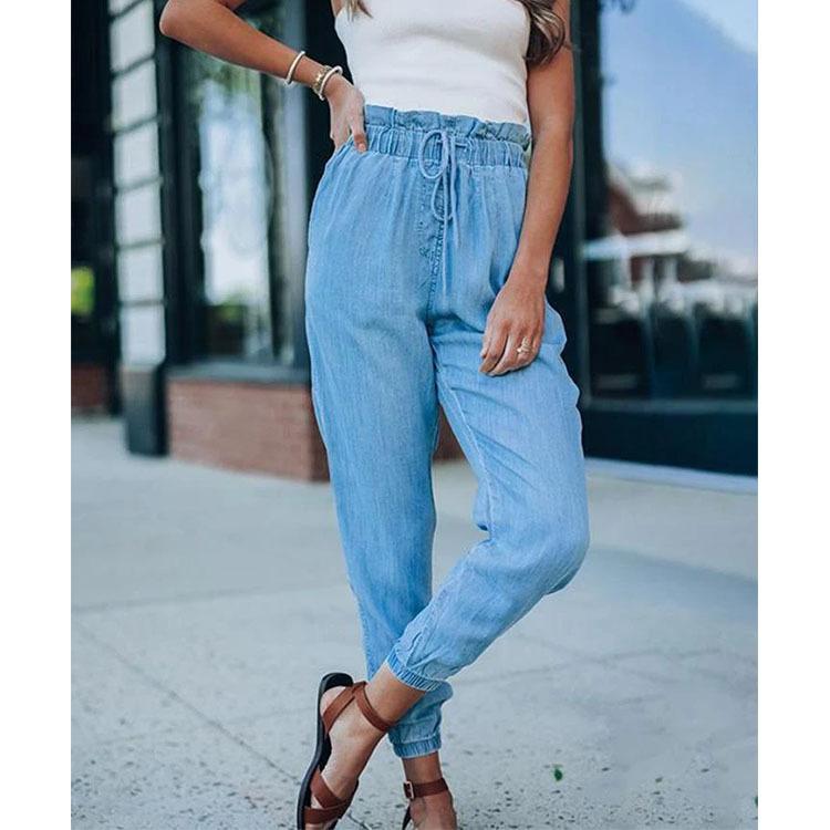 Women Fashion Flouncing Waist Pants Elastic Waist Jogger Pants Casual Loose Trousers