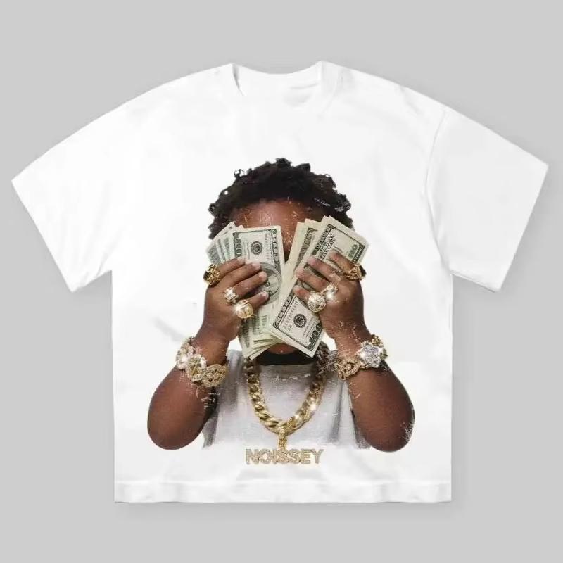 English Style Summer Popular Street Gothic Patterned Top for Men Casual Cotton Round Neck Pullover Short Sleeved Funny T-shirt