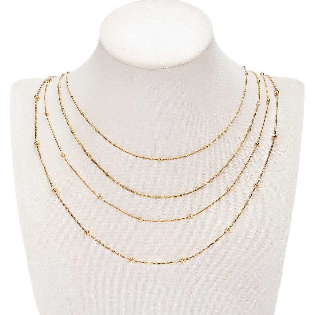 Women's Exquisite Stainless Steel Collarbone Necklace with Bead Clasp - Fashionable Titanium Snake Chain