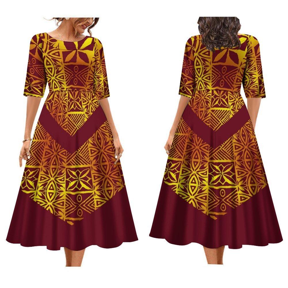 2025 Women's Dress Summer Short Sleeve High Quality Dress Soft Fabric Art Maxi Summer Polynesian Custom Maxi Dress